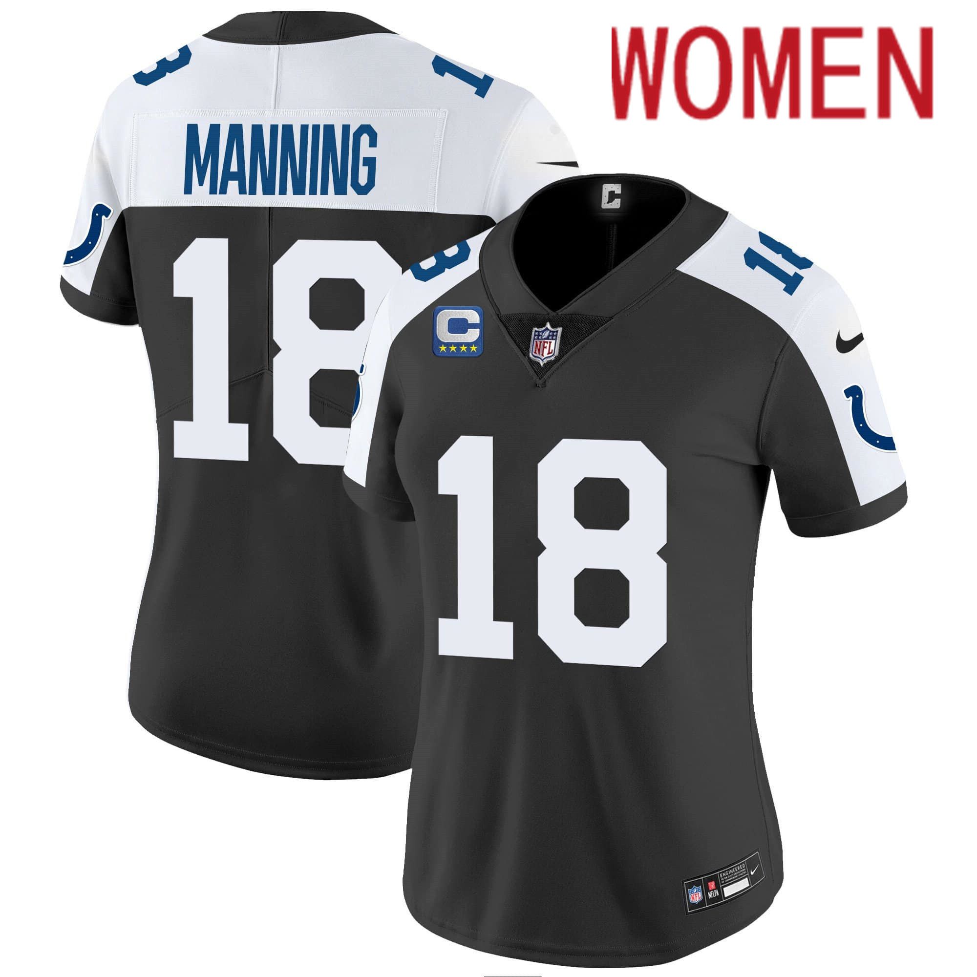 Women Indianapolis Colts 18 Manning Black 2024 Nike Vapor Limited NFL Jersey